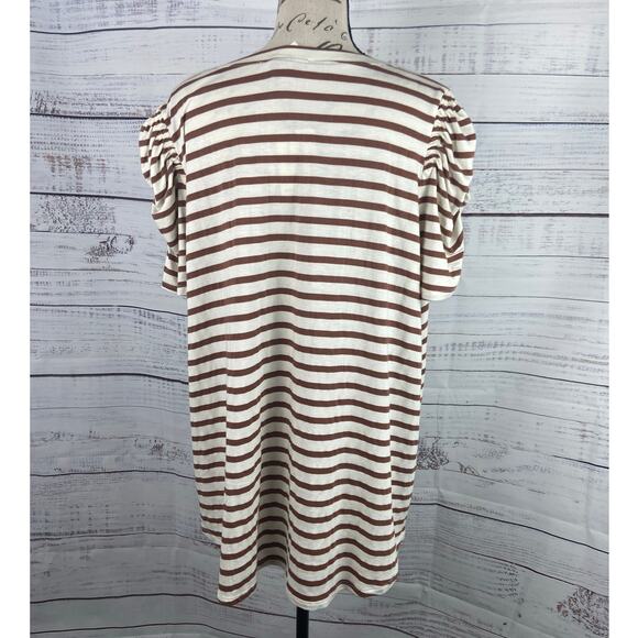 Green Envelope Shirt Womens 1X Striped Short Puff Sleeves Stretch V Neckline NEW - Picture 4 of 10